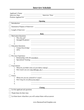 Interview Schedule Business Form Template