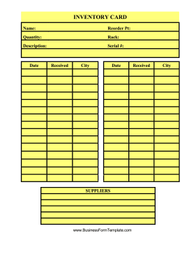 Inventory Card Template Business Form Template