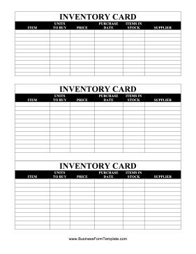 Inventory Cards — Black And White Business Form Template