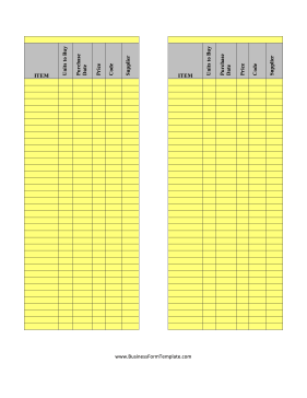 Inventory Cards Spreadsheet Business Form Template