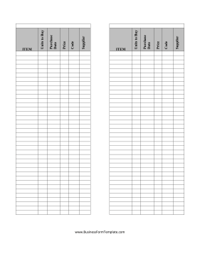 Inventory Cards Spreadsheet — Black And White Business Form Template