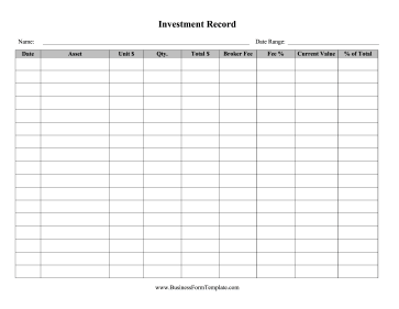 Investment Record Business Form Template