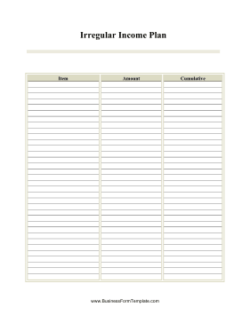 Irregular Income Plan Business Form Template