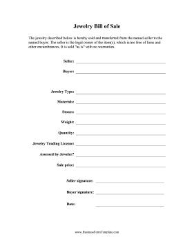 Jewelry Bill of Sale Business Form Template