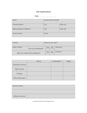 Job Application Business Form Template