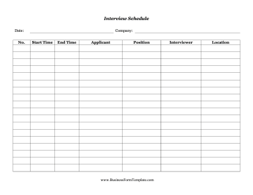 Job Interview Schedule Business Form Template