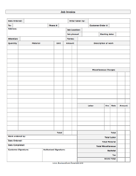 Job Invoice Business Form Template