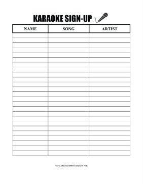 Karaoke Sign Up Sheet Business Form Template