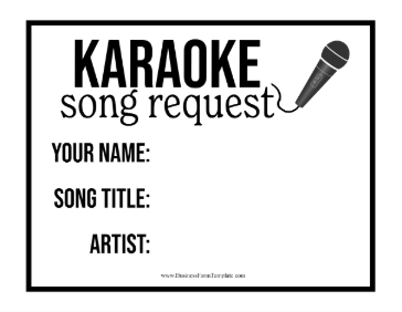 Karaoke Song Request Form Business Form Template