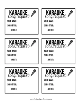 Karaoke Song Request Slips Business Form Template