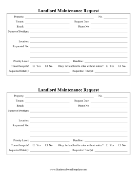 Landlord Maintenance Request Business Form Template