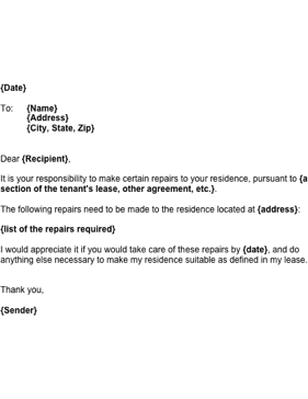 Request for Landlord Repairs Business Form Template