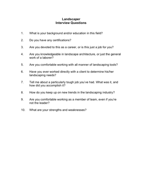 Landscaper Interview Questions Business Form Template