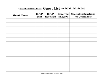 Large-Print Guest List Business Form Template