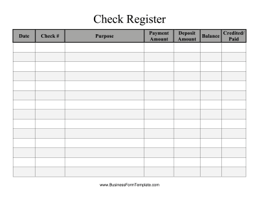 Large Check Register Business Form Template