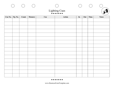Lighting Cues Sheet Business Form Template