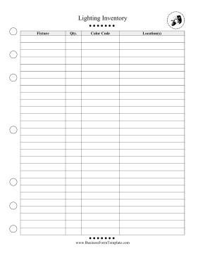 Lighting Inventory Sheet Business Form Template