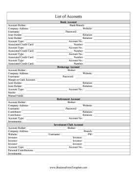 List of Accounts Business Form Template
