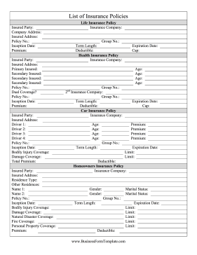 List of Insurance Policies Business Form Template