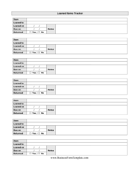 Loaned Items Tracker Business Form Template