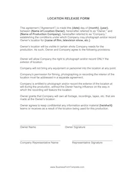 Location Release Form Business Form Template