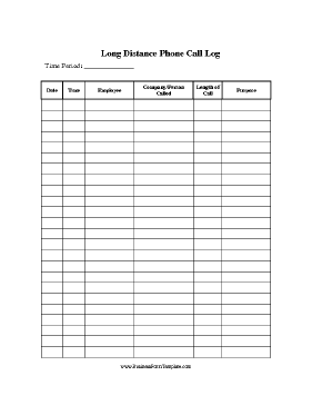 Long Distance Phone Call Log Business Form Template