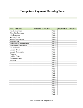 Lump Sum Payment Planning Form Business Form Template