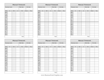 Manual Timecard Bi-Weekly Mini Business Form Template