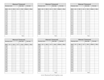 Manual Timecard Semi-Monthly Mini Business Form Template