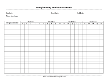 Manufacturing Production Schedule Business Form Template