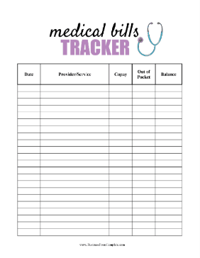 Medical Bills Tracker Business Form Template