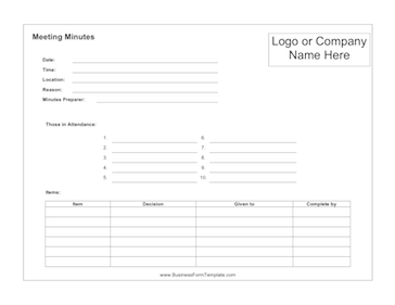 Meeting Minutes Business Form Template