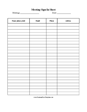 Meeting Sign In Sheet Business Form Template