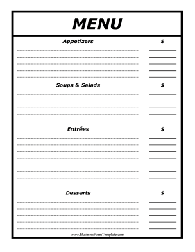 Menu Template Business Form Template