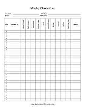 Monthly Cleaning Log Business Form Template
