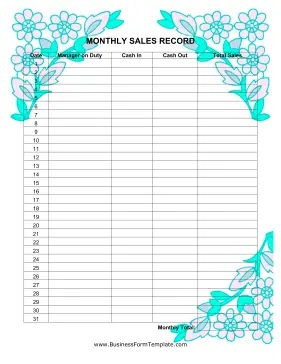 Monthly Farm Store Sales Record Business Form Template