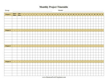 Monthly Multiple Project Timetable Business Form Template