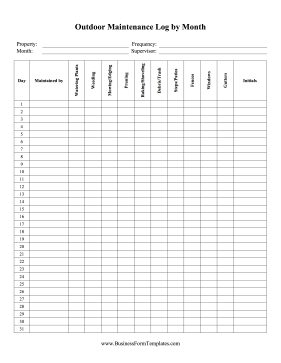 Monthly Outdoor Maintenance Log Business Form Template