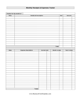 Monthly Receipts List Business Form Template