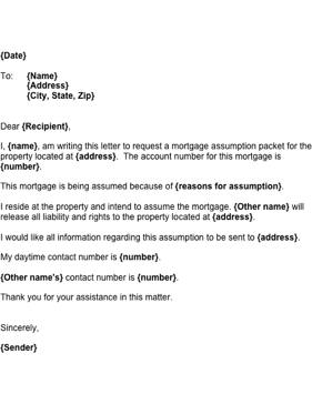 Mortgage Assumption Letter Business Form Template