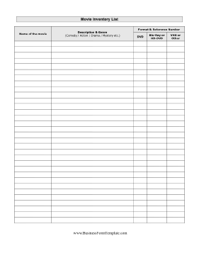 Movie Inventory List Business Form Template