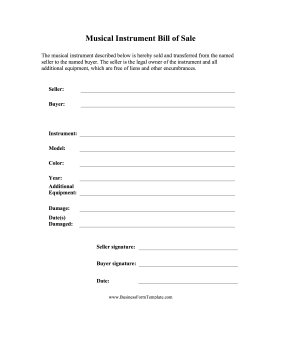 Musical Instrument Bill of Sale Business Form Template