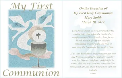 My First Holy Communion Card (2 per page) Business Form Template
