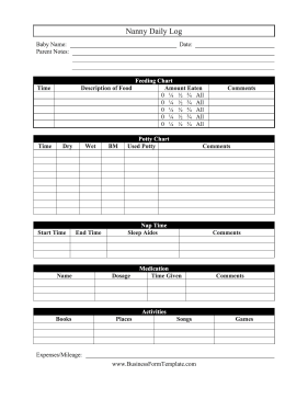 Nanny Daily Log Business Form Template