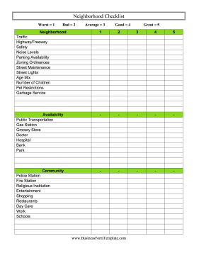 Neighborhood Checklist Business Form Template