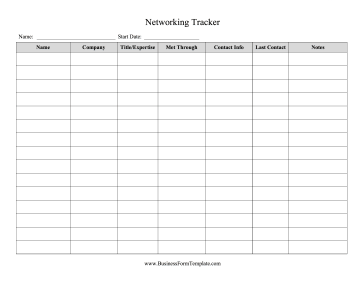 Networking Tracker Business Form Template