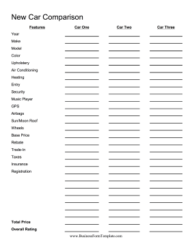 New Car Comparison Business Form Template