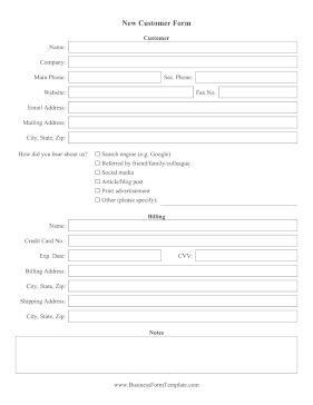 New Customer Form Business Form Template