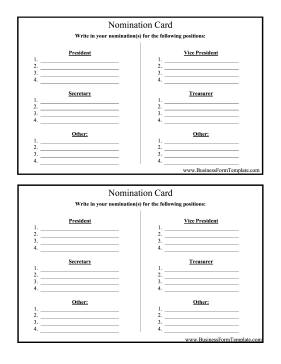 Nomination Card Business Form Template