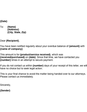 Notice of Impending Action Business Form Template